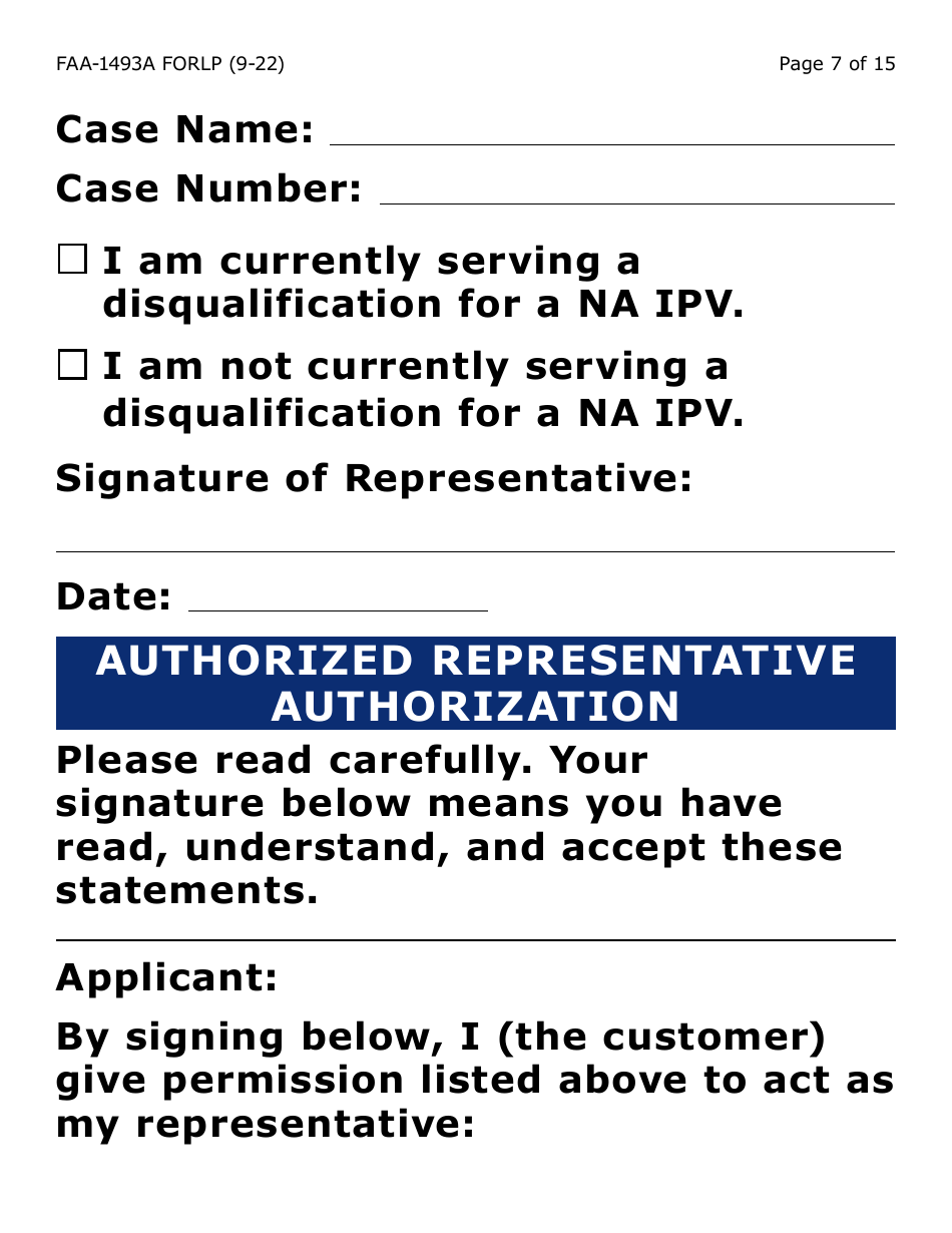 Form FAA-1493A-LP Authorized Representative Request- Large Print - Arizona, Page 7