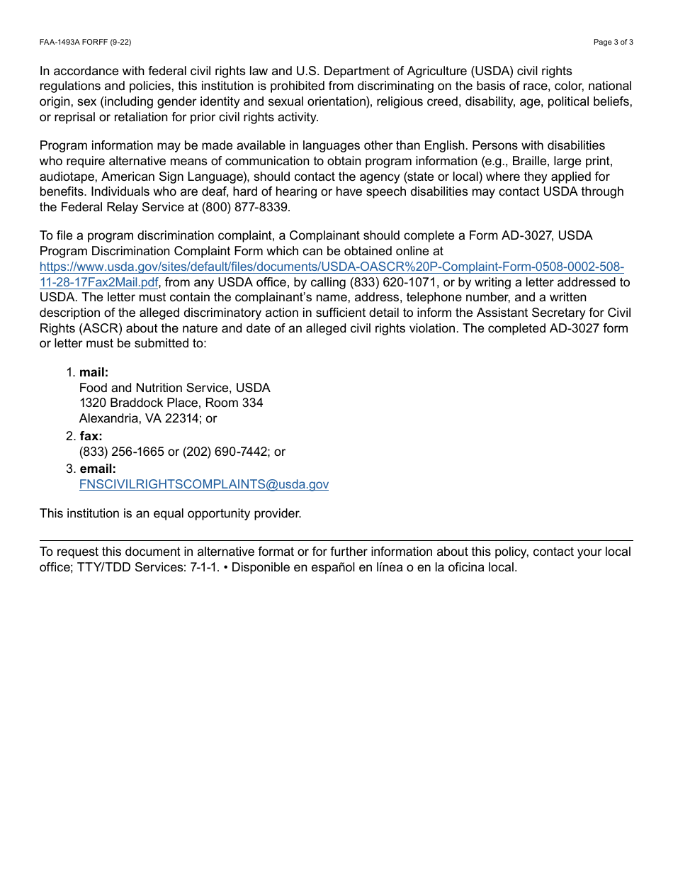 Form FAA-1493A Authorized Representative Request - Arizona, Page 3