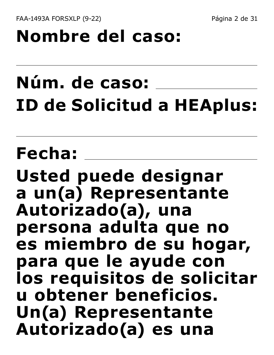 Formulario FAA-1493A-SXLP Solicitud De Representante Autorizado(A) - Letra Extra Grande - Arizona (Spanish), Page 2