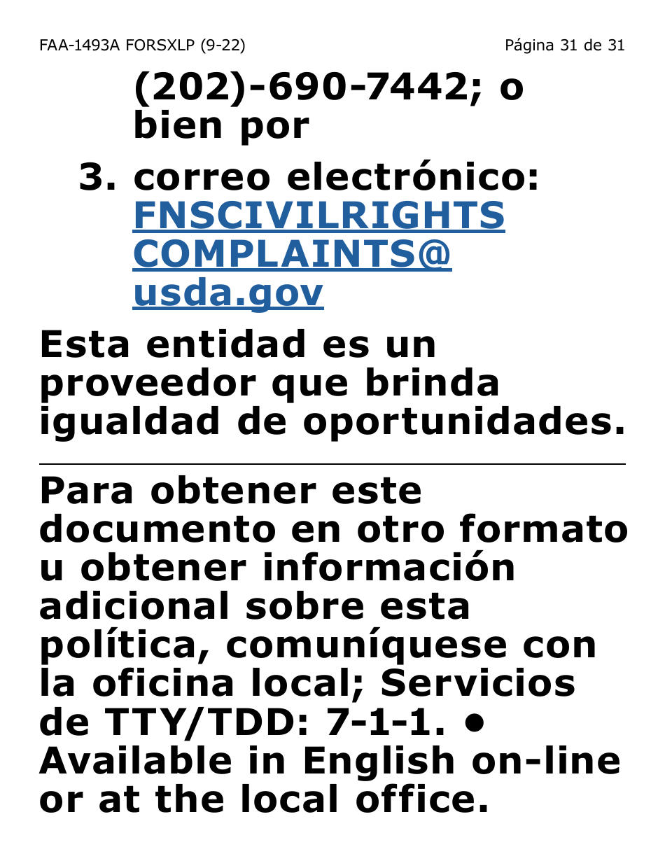 Formulario FAA-1493A-SXLP Solicitud De Representante Autorizado(A) - Letra Extra Grande - Arizona (Spanish), Page 31