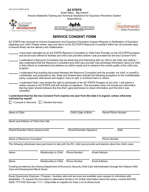 Form CCA-1271A Service Consent Form - Arizona