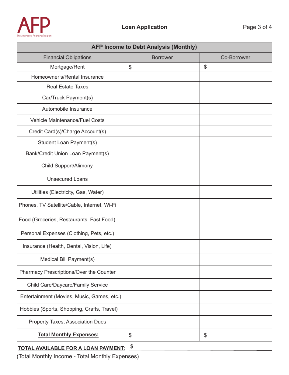 Loan Application - Alternative Financing Program - Arkansas, Page 3