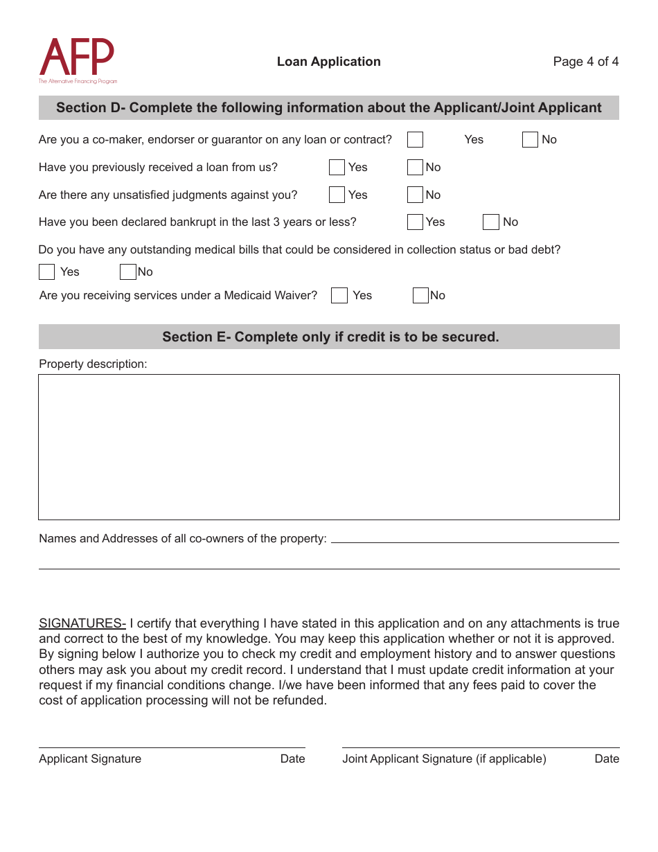 Loan Application - Alternative Financing Program - Arkansas, Page 4
