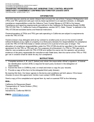 Document preview: Form TTD/FTB-028 Transport Refrigeration Unit Airborne Toxic Control Measure Third Party Agreement Confirmation Form for Leased Units - California