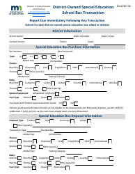 Form ED-02387-06 District-Owned Special Education School Bus Transaction - Minnesota