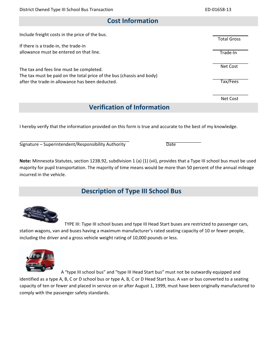 Form ED-01658-13 District-Owned Type Iii School Bus Transaction - Minnesota, Page 2