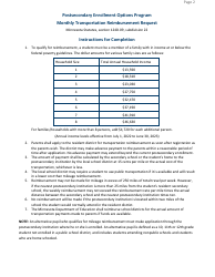 Form ED-01765-23 Monthly Transportation Reimbursement Request - Postsecondary Enrollment Options Program - Minnesota, Page 2