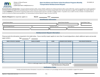 Form ED-01876-23 Monthly Transportation Reimbursement Request - Open Enrollment and Charter School Enrollment Programs - Minnesota