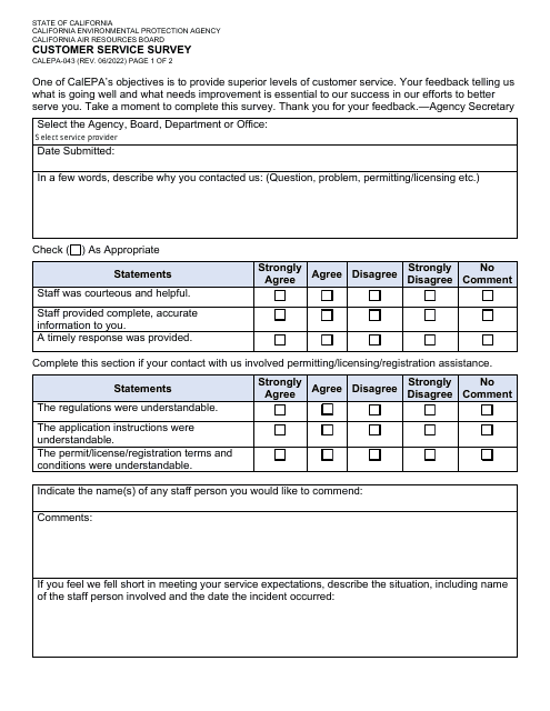 Form CALEPA-043 Customer Service Survey - California