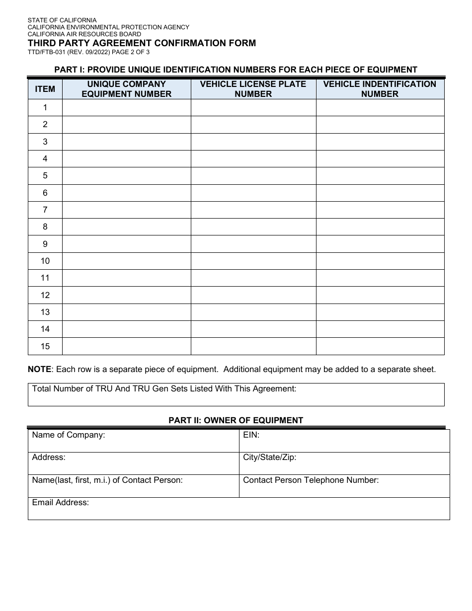 Form TTD / FTB-031 Third Party Agreement Confirmation Form - California, Page 2