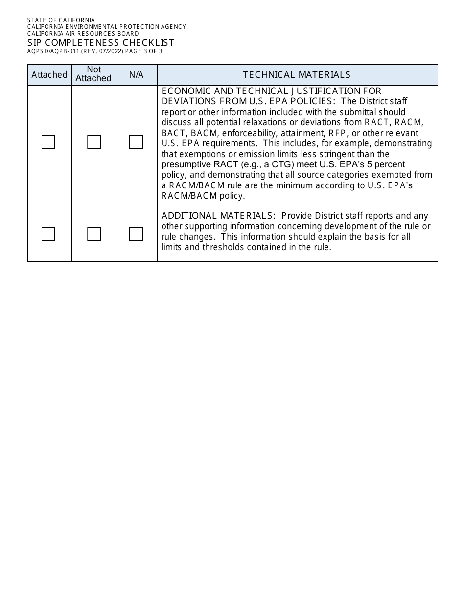 Form AQPSD / AQPB-011 Sip Completeness Checklist - California, Page 3