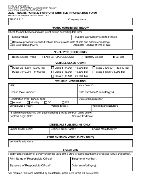 Form MSCD/TACTB-224 (TRUCRS Form 224) 2022 Printable Pdf
