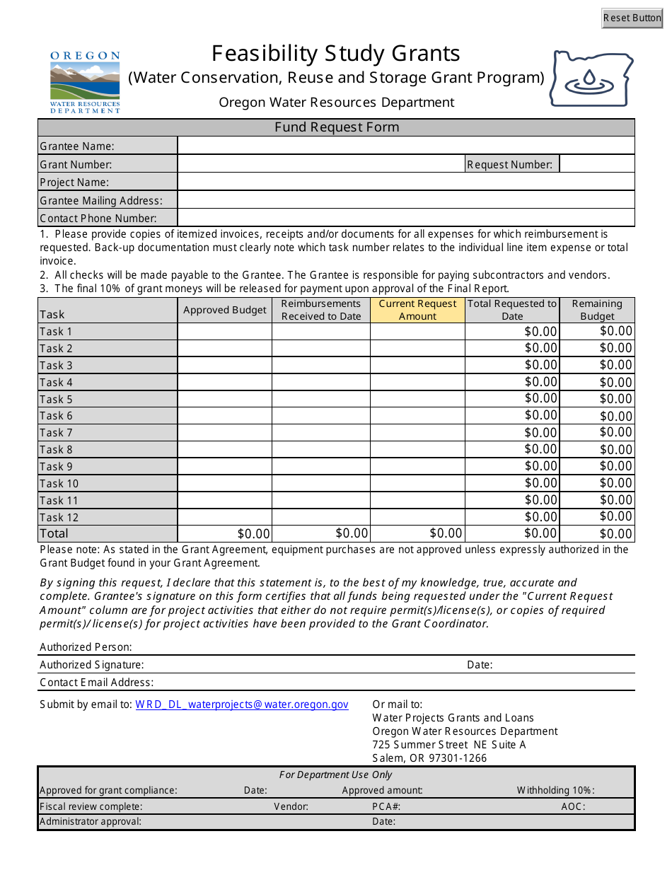 Fund Request Form - Feasibility Study Grants - Oregon, Page 1