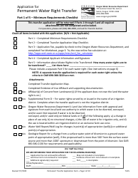 Document preview: Application for Permanent Water Right Transfer - Oregon