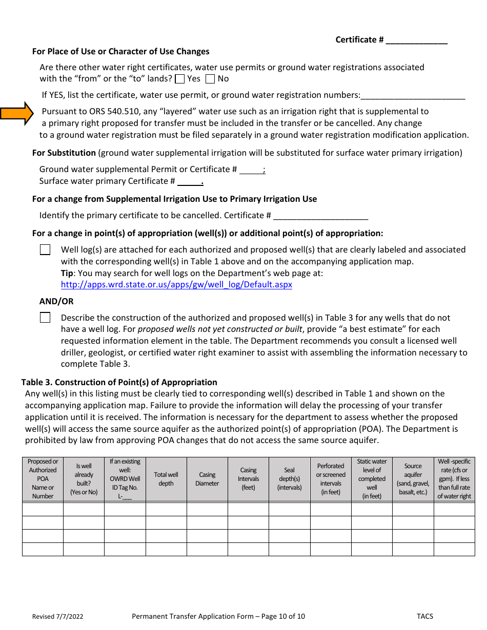 Application for Permanent Water Right Transfer - Oregon, Page 10