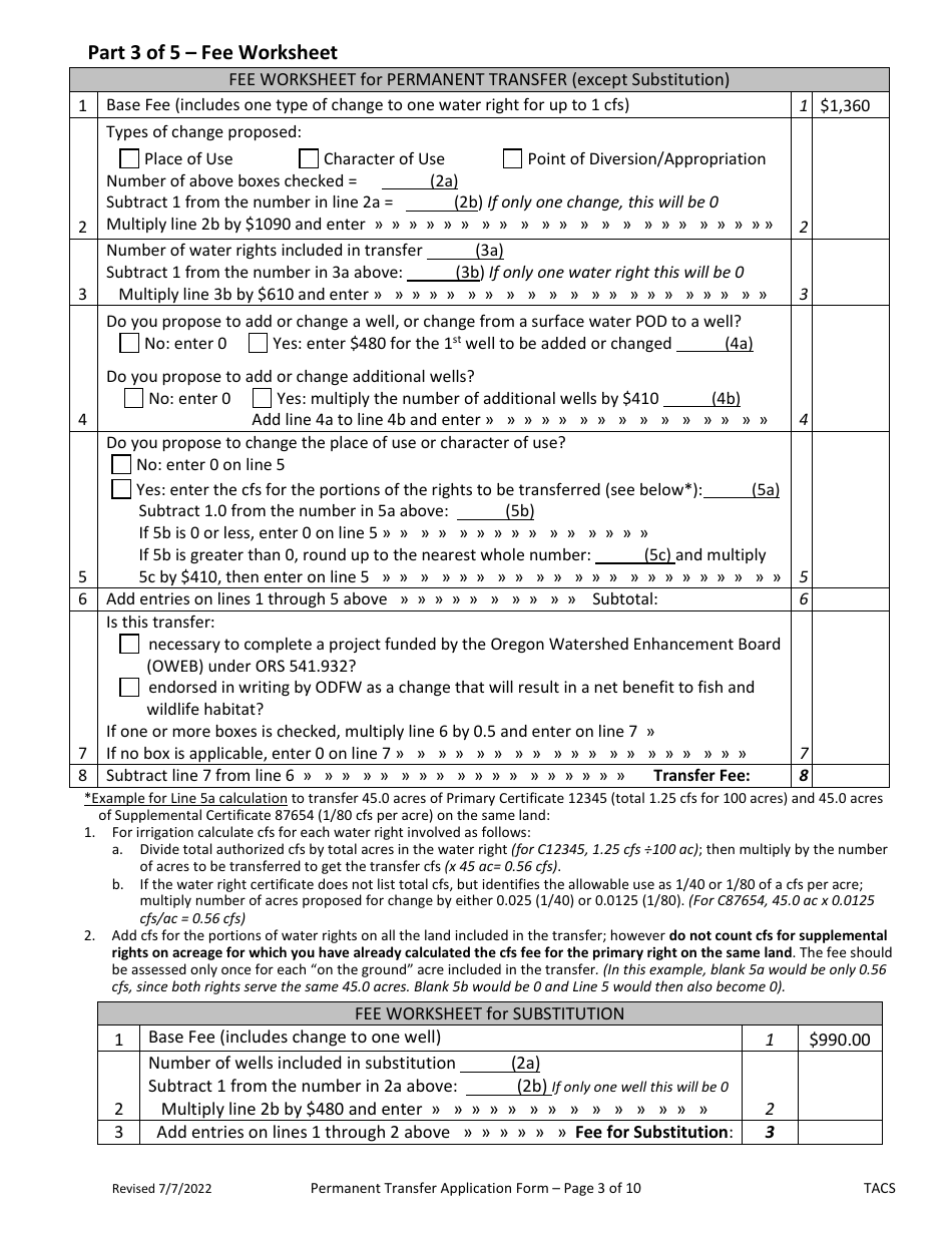 Application for Permanent Water Right Transfer - Oregon, Page 3