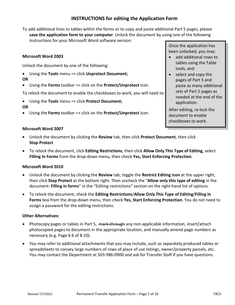 Application for Permanent Water Right Transfer - Oregon, Page 7