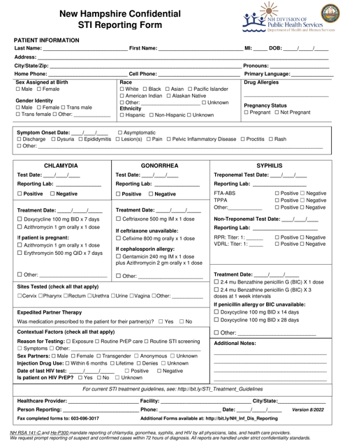 New Hampshire Confidential Sti Reporting Form - New Hampshire Download Pdf