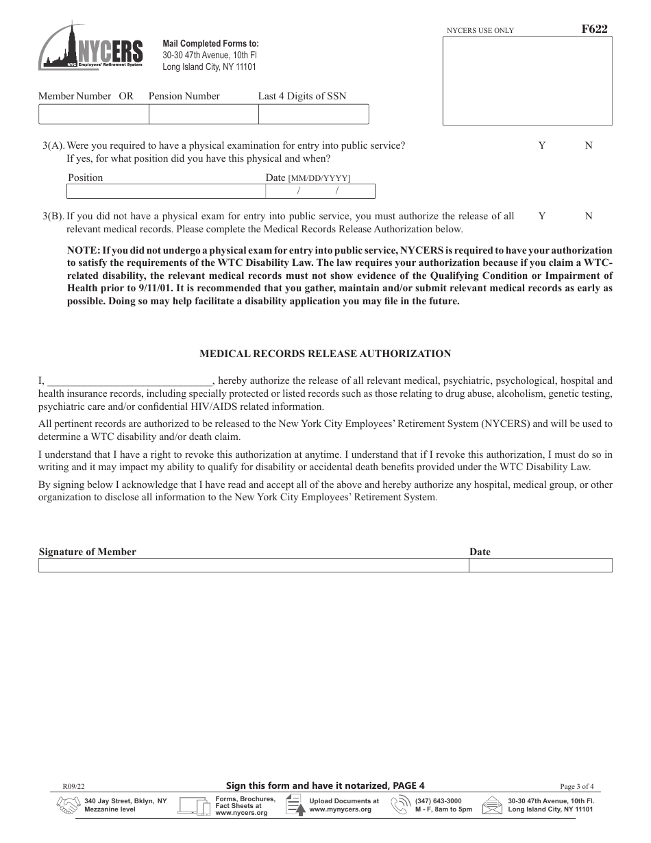 Form F622 Notice of Participation in Wtc Rescue, Recovery or Clean-Up Operations - All Tiers - New York City, Page 3