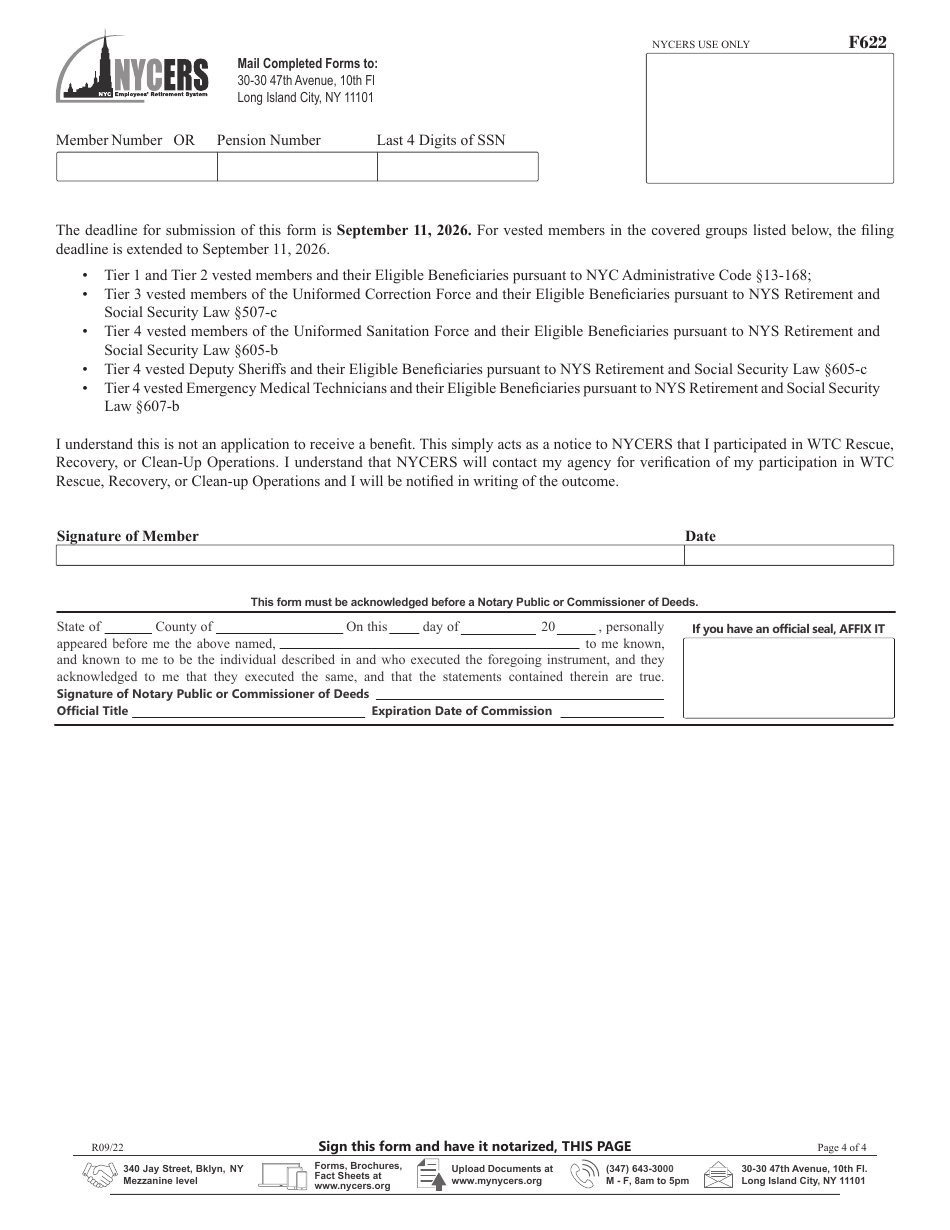 Form F622 Notice of Participation in Wtc Rescue, Recovery or Clean-Up Operations - All Tiers - New York City, Page 4