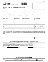 Document preview: Form F341 Waiver of Right to a Vested Retirement Benefit - All Tiers - New York City