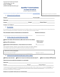 Document preview: Formulario De Solicitud De Apostillas Y Autenticaciones - Colorado (Spanish)