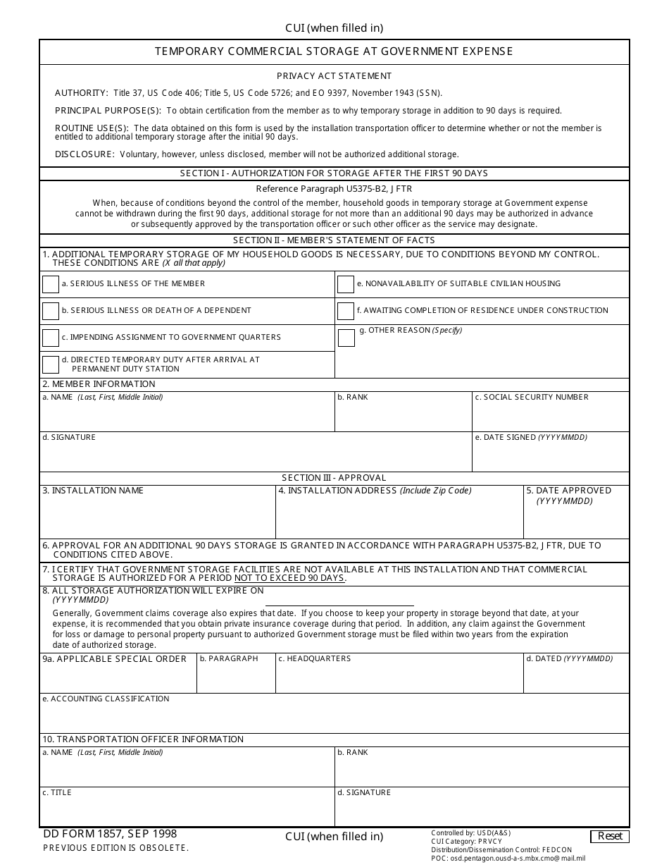 DD Form 1857 - Fill Out, Sign Online and Download Fillable PDF ...