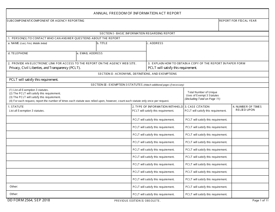 DD Form 2564 Annual Freedom of Information Act Report, Page 1