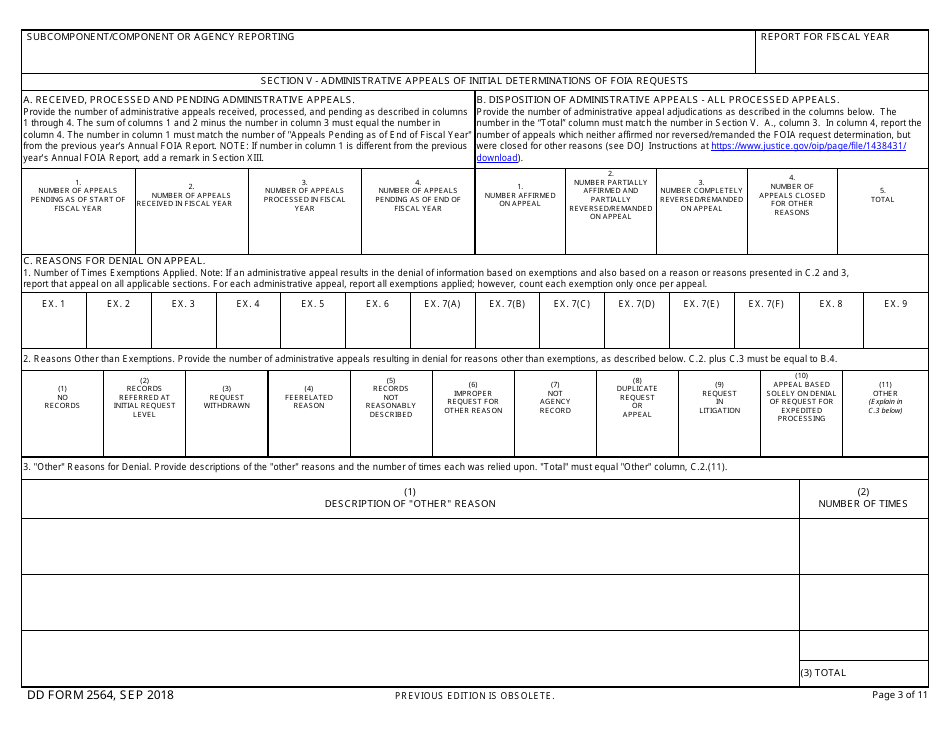 DD Form 2564 Annual Freedom of Information Act Report, Page 3