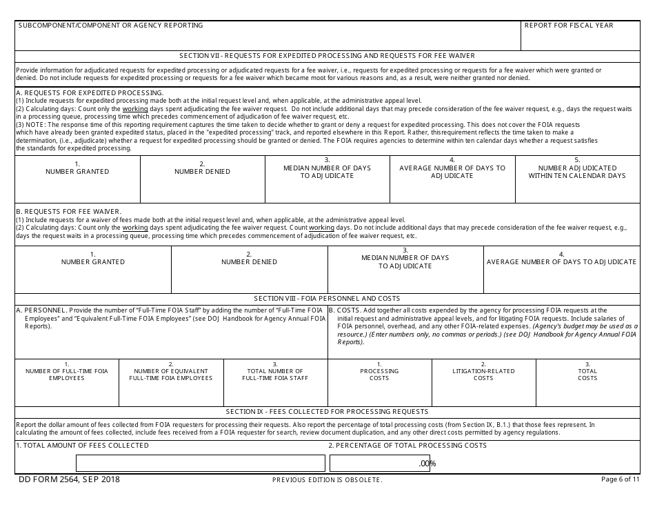 DD Form 2564 Annual Freedom of Information Act Report, Page 6