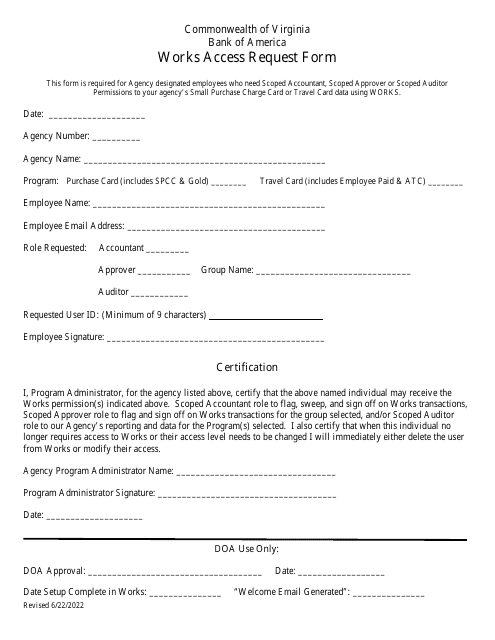 Works Access Request Form - Virginia Download Pdf