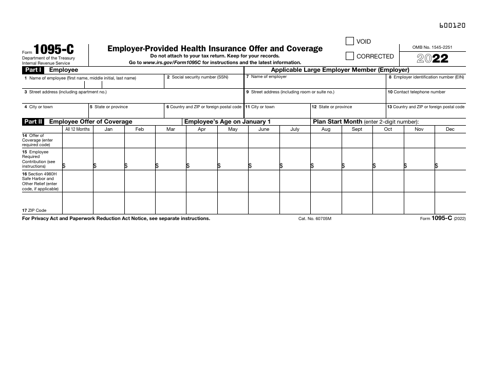 IRS Form 1095C Download Fillable PDF or Fill Online EmployerProvided