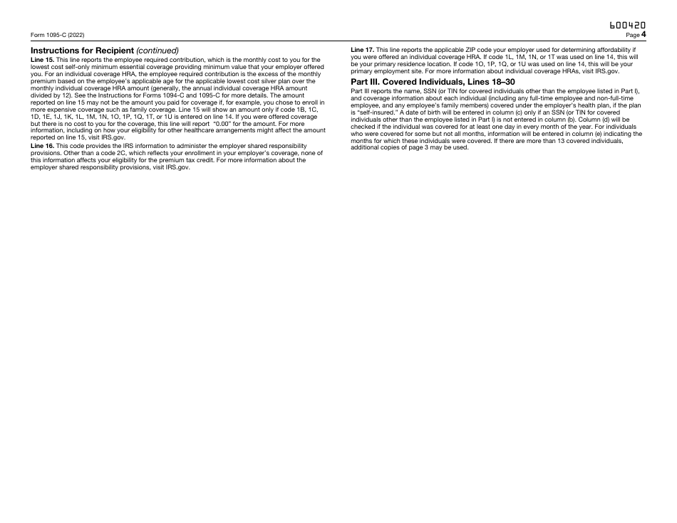 IRS Form 1095-C Employer-Provided Health Insurance Offer and Coverage, Page 4