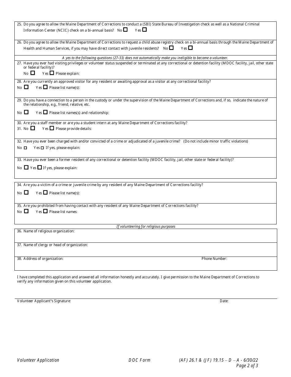 Volunteer Application - Maine, Page 2