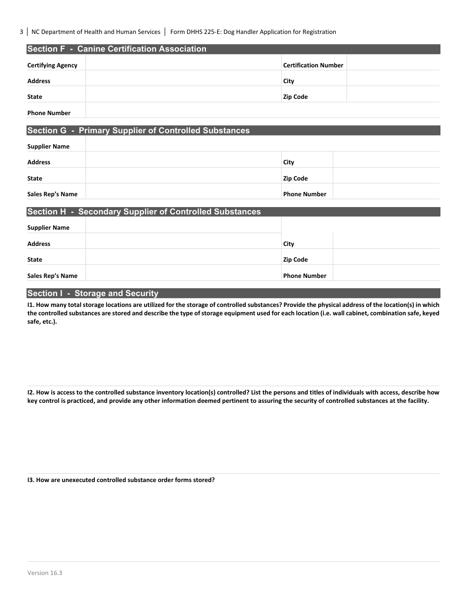 Form DHHS225-E Dog Handler Application for Registration - North Carolina, Page 3