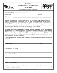 Document preview: DHEC Form 4360 Bidder's Build America, Buy America Certification (For Equivalency Requirements Only) - South Carolina