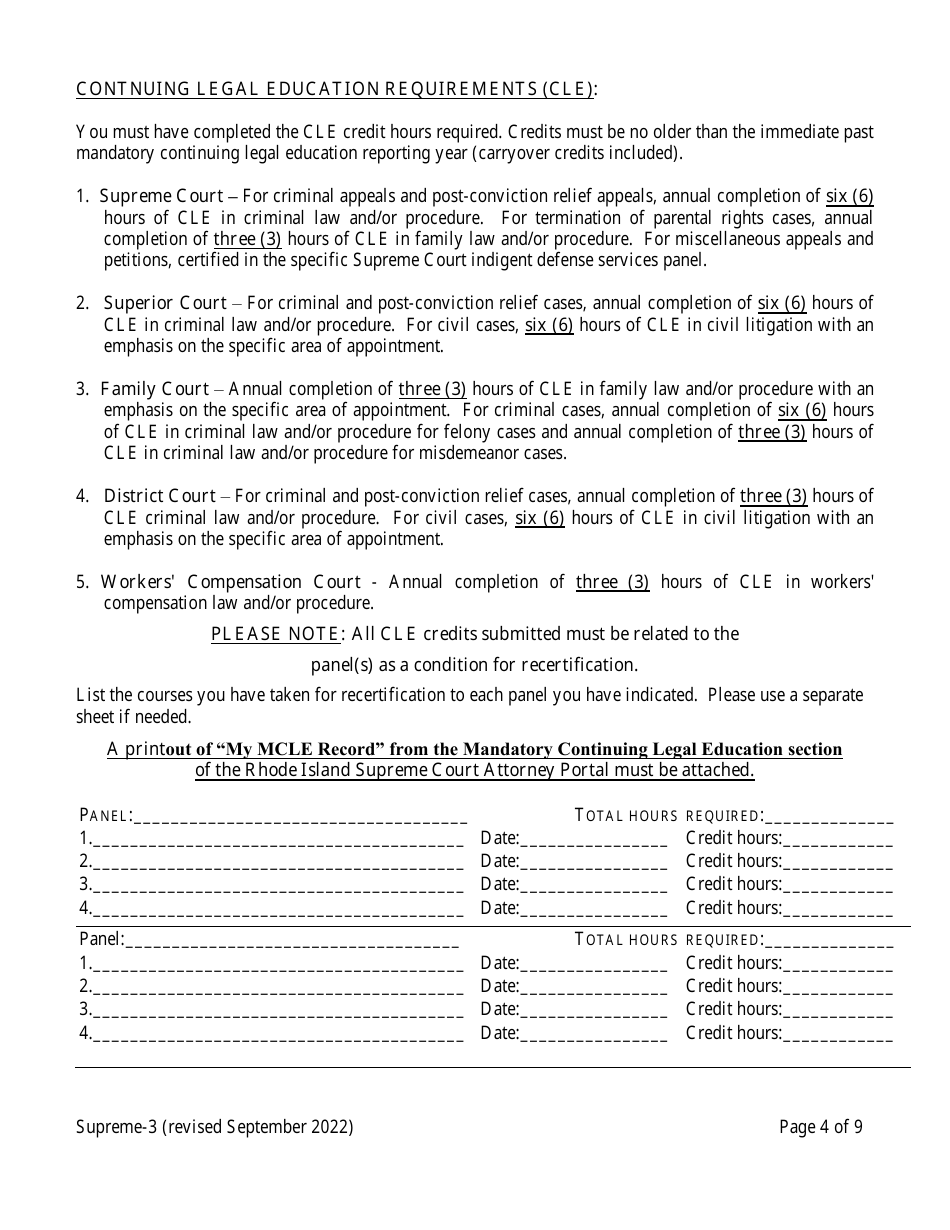 Form Supreme-3 Application for Court Appointment Recertification - Rhode Island, Page 4