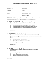 Classroom Observation Report of Faculty by Peer