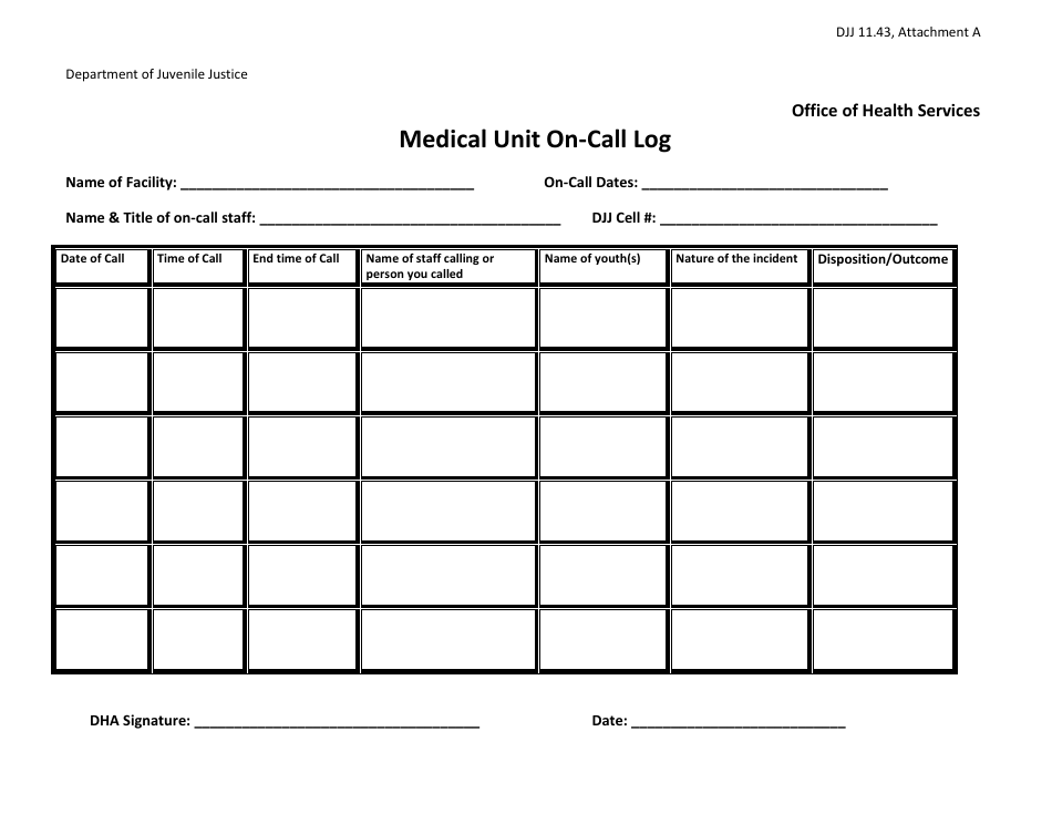 Form DJJ11.43 Attachment A Medical Unit on-Call Log - Georgia (United States), Page 1
