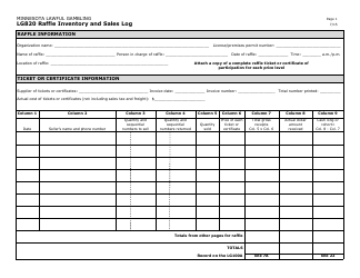 Form LG820 Raffle Inventory and Sales Log - Minnesota