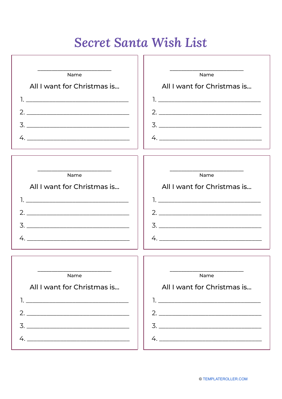 Secret Santa Wish List Template - Violet and Black Download Printable ...