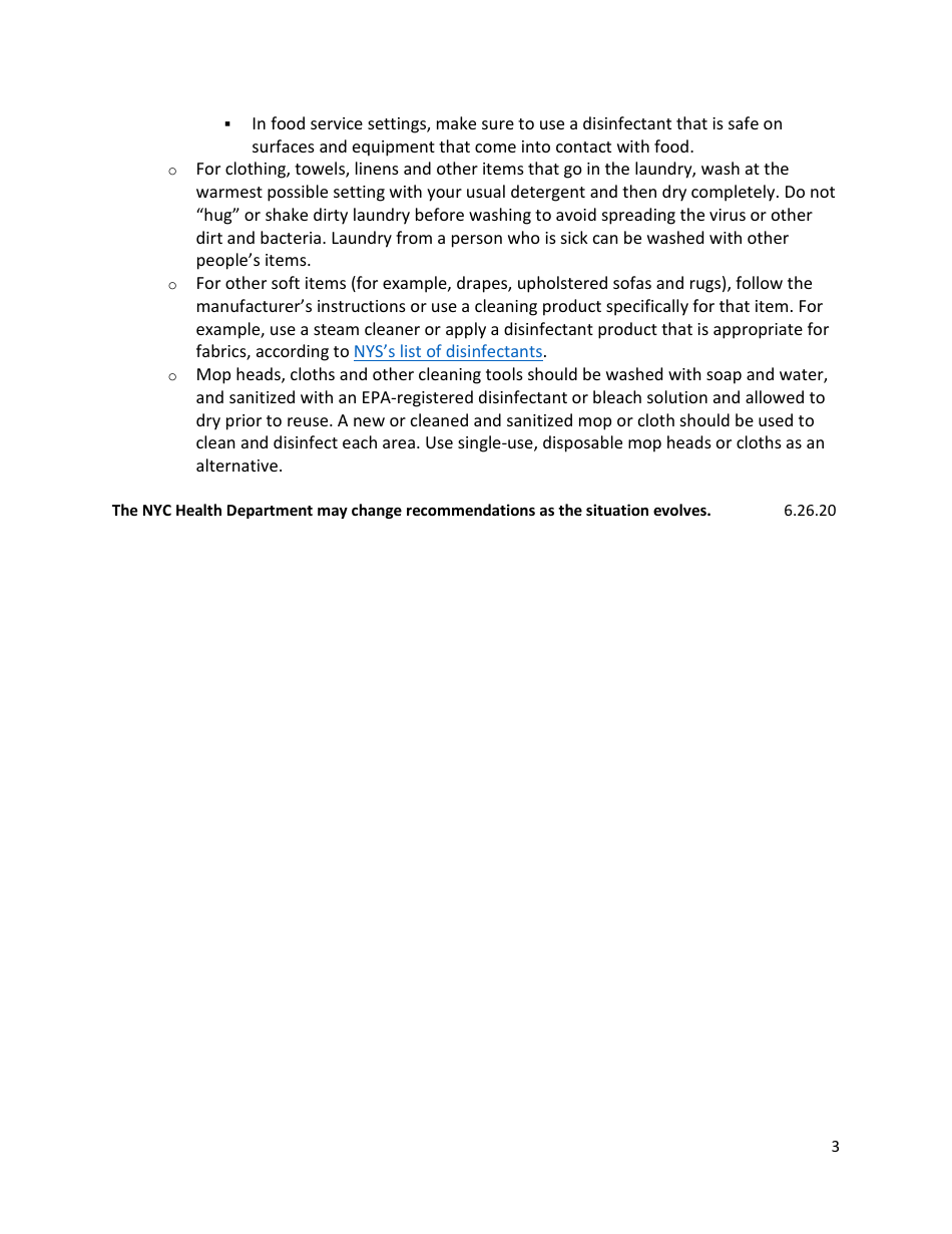 Covid-19: general Guidance for Cleaning and Disinfection for non-Health Care Settings - New York City, Page 3
