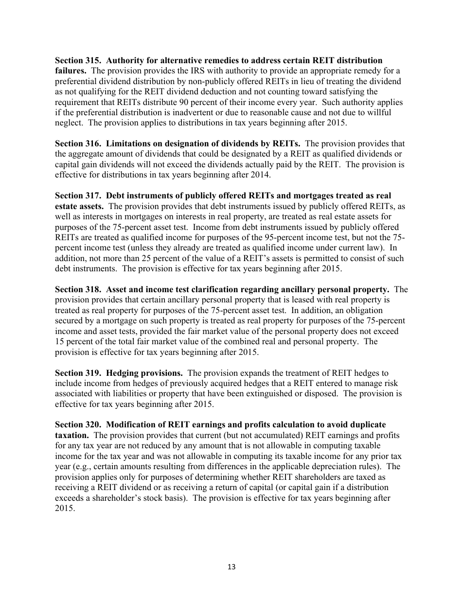 Section-By-Section Summary of the Proposed protecting Americans From Tax Hikes Act of 2015, Page 13
