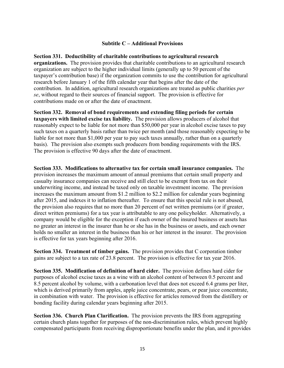 Section-By-Section Summary of the Proposed protecting Americans From Tax Hikes Act of 2015, Page 15