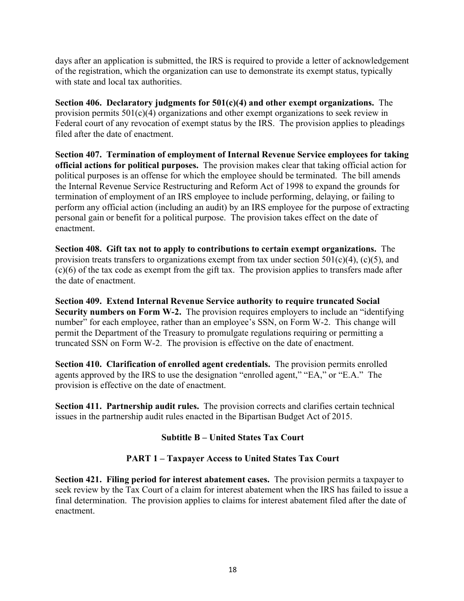 Section-By-Section Summary of the Proposed protecting Americans From Tax Hikes Act of 2015, Page 18