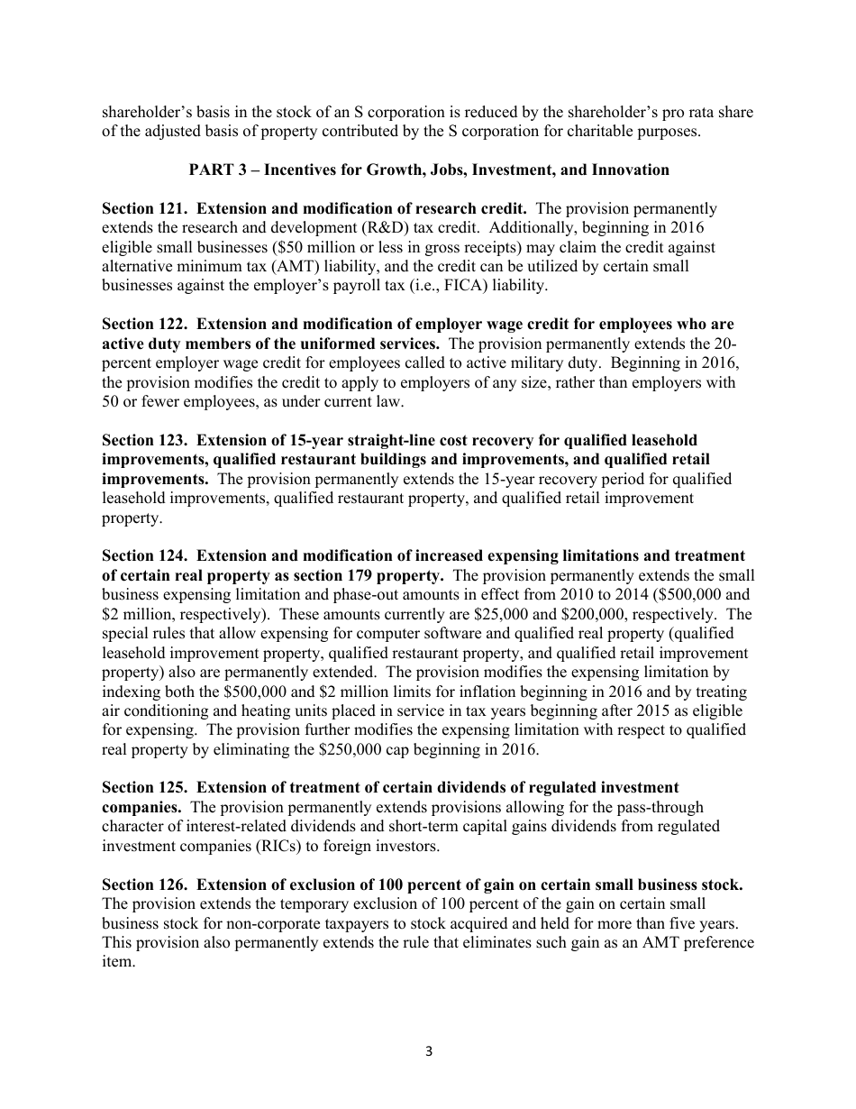 Section-By-Section Summary of the Proposed protecting Americans From Tax Hikes Act of 2015, Page 3