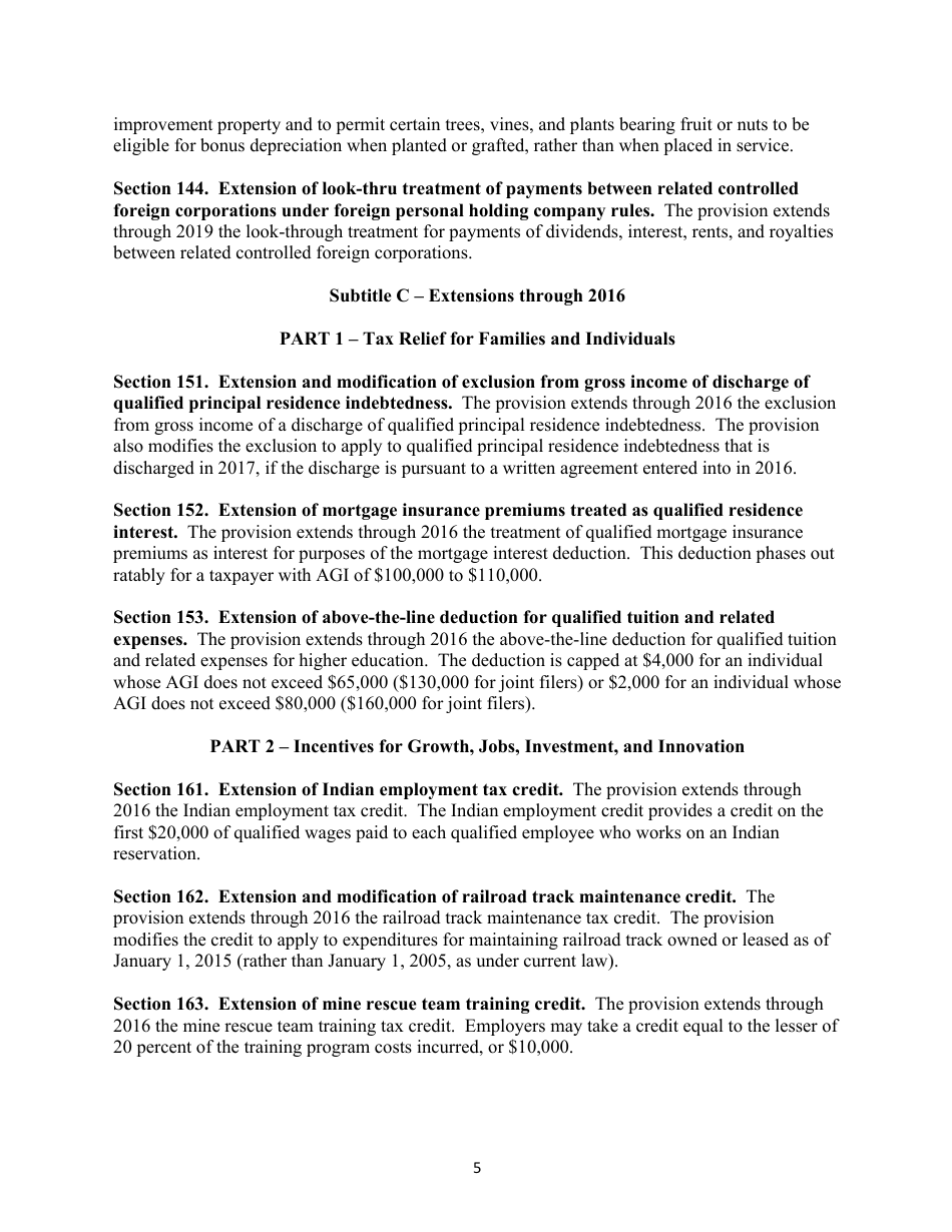 Section-By-Section Summary of the Proposed protecting Americans From Tax Hikes Act of 2015, Page 5