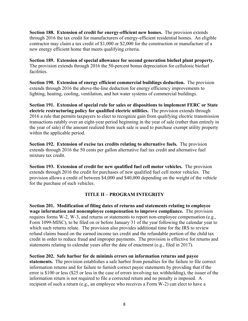 Section-By-Section Summary of the Proposed protecting Americans From Tax Hikes Act of 2015, Page 8