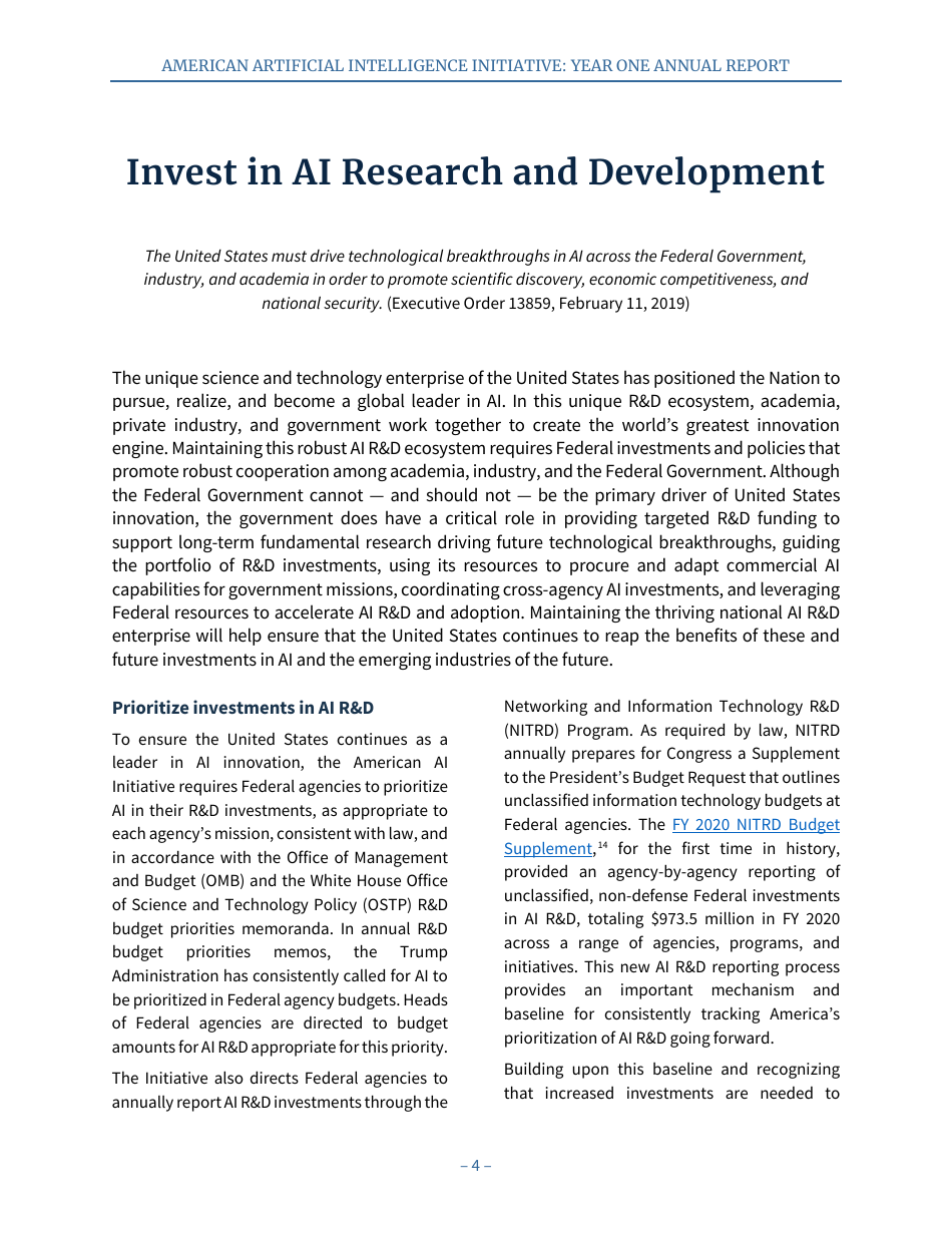 American Artificial Intelligence Initiative: Year One Annual Report, Page 10