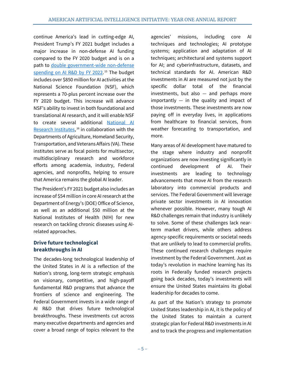 American Artificial Intelligence Initiative: Year One Annual Report, Page 11
